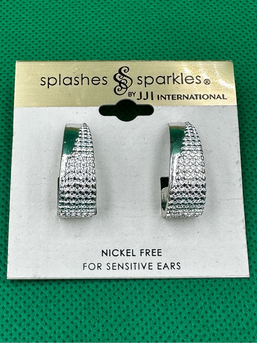 Silver Tone Half-Hoop Textured Hoop Earrings